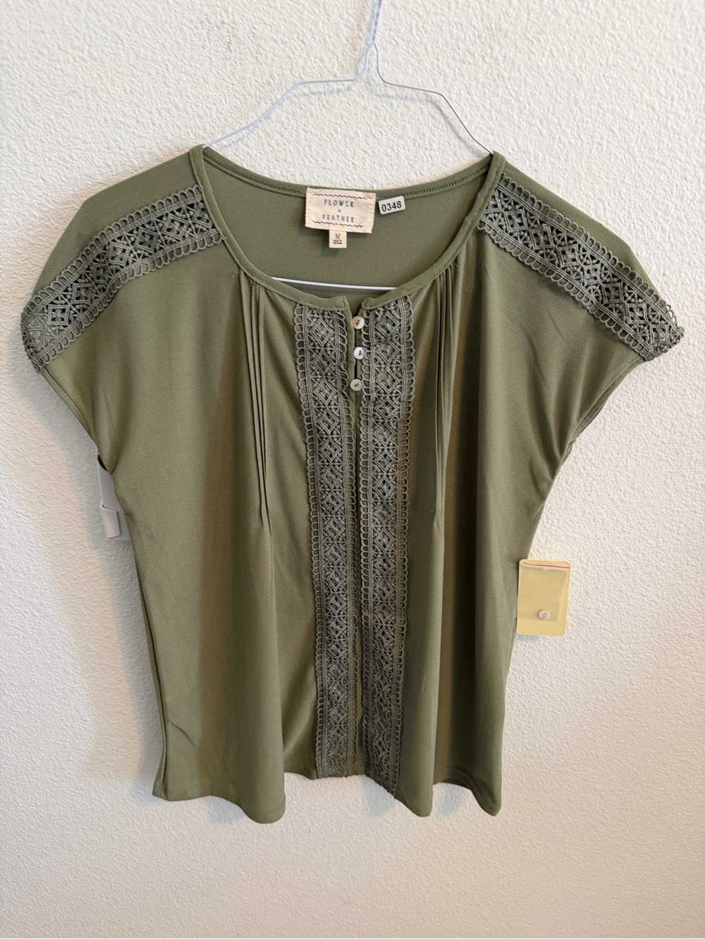 Olive Crochet-Trim Cap Sleeve Blouse